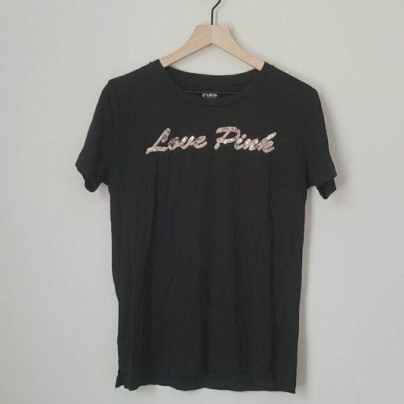 Victoria's Secret PINK Sequin Tee in Black Size Extra Small - Picture 1 of 5